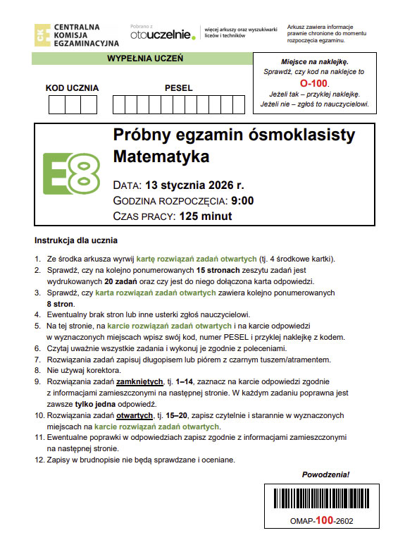 arkusz egzamin ósmoklasisty matematyka